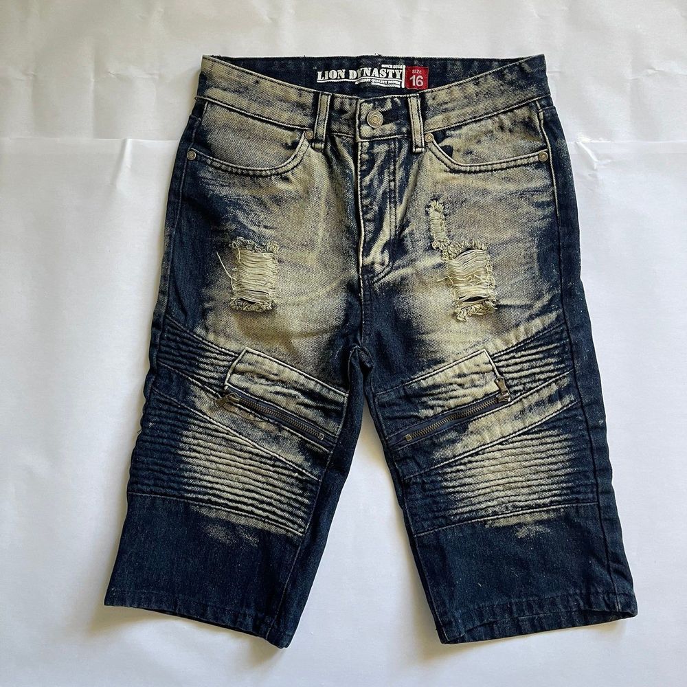 Lion Dynasty Boy’s Slim Distressed Denim Shorts Size 16
